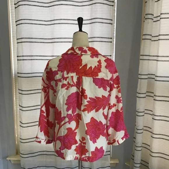 MNG Women Size SM Flowy Pink Floral 3/4 Sleeve Blouse Comfy Elegant Feminine - Picture 8 of 12